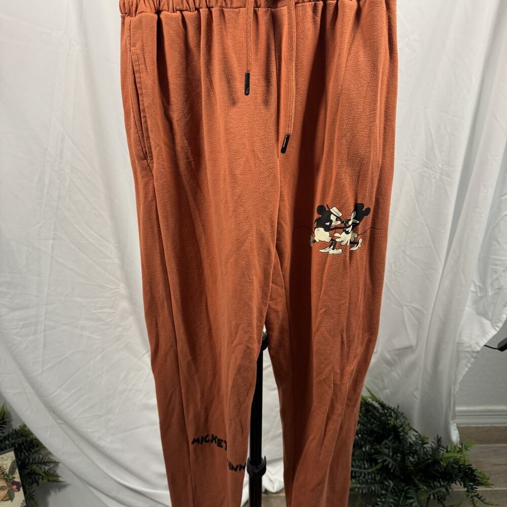 Disney Mickey & Minnie Rust Orange Sweatpants L Vintage Style Graphic